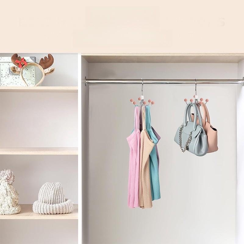 Multifunction Metal Clothes Hanger With Rotatable Hooks For Bedroom Closet Storage