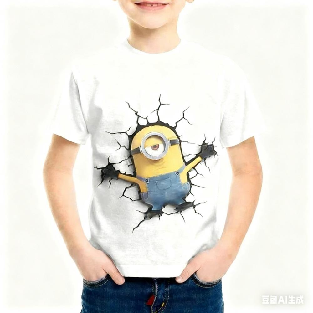 2026 Nová série Mimoňů Dres Kreslený vzor Venkovní sportovní oblečení Ležérní Kulatý výstřih Krátký rukáv Dětská trička