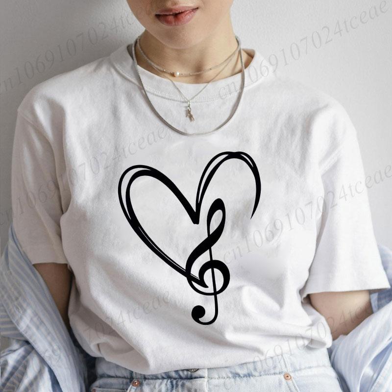 Musical Note Heart Print Unisex T Shirt Short Sleeve O Neck Unisex Tshirt Ladies Fashion Tee Shirt Tops Clothes Camisetas Mujer