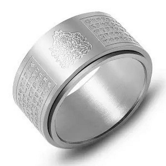 Rotating Titanium Steel Ten Thousand Words Amulet Ring: Eight Guardian Deities, Zodiac Birth Year, Heart Sutra for Men