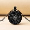 Classic Black Celtic Knot Zodiac Sign Glass Dome Necklace For Men Irish Witch Knot Pendant Amulet Jewelry