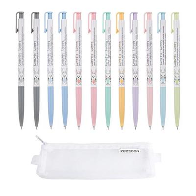 XENO Slim Ball Point Pens 0.38mm (Pack of 12) 9 Color Mix With ZEESOON Simple Pencil Pouch