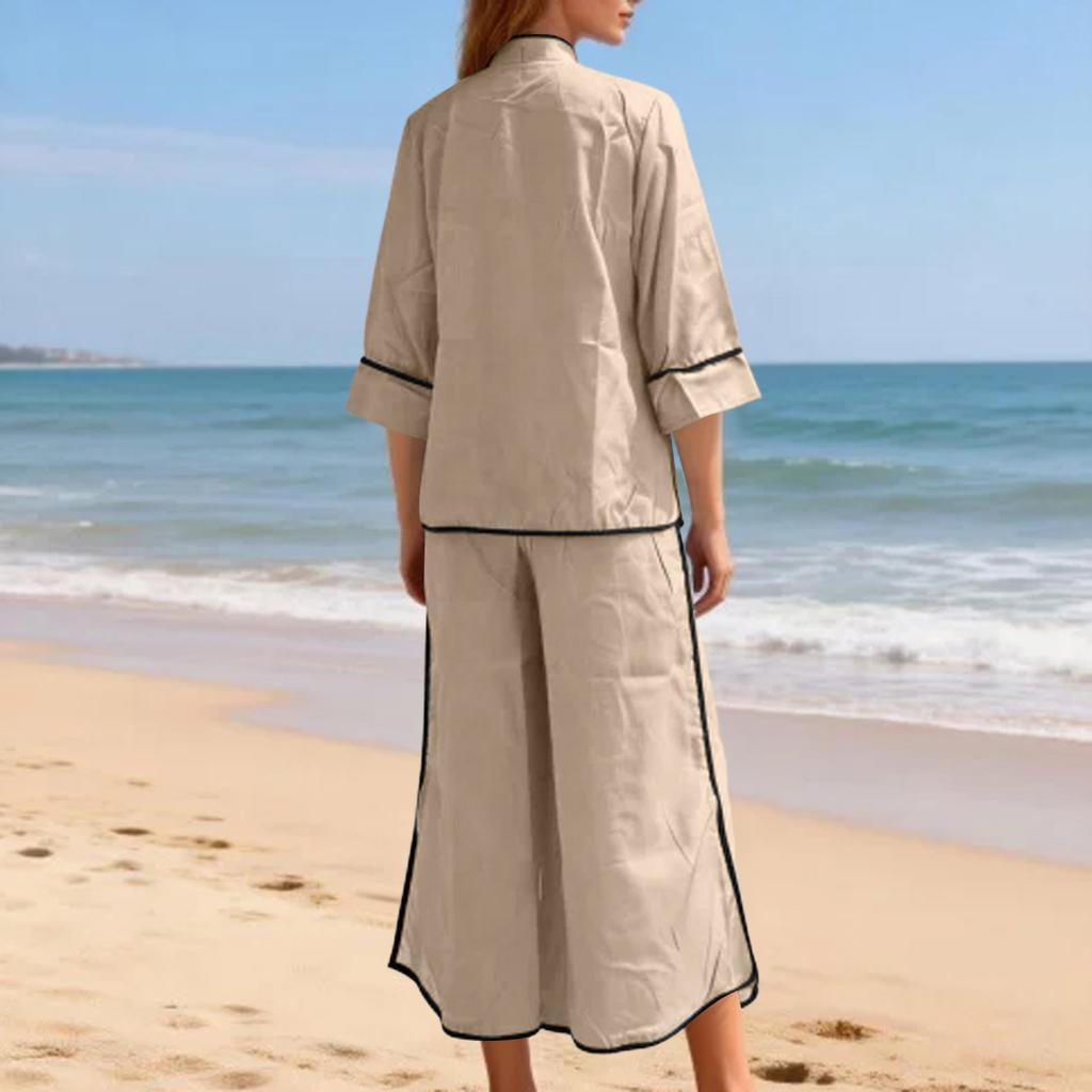 Two Piece Sets For Women Casual  3/4 Sleeve Shirts And Short Pants