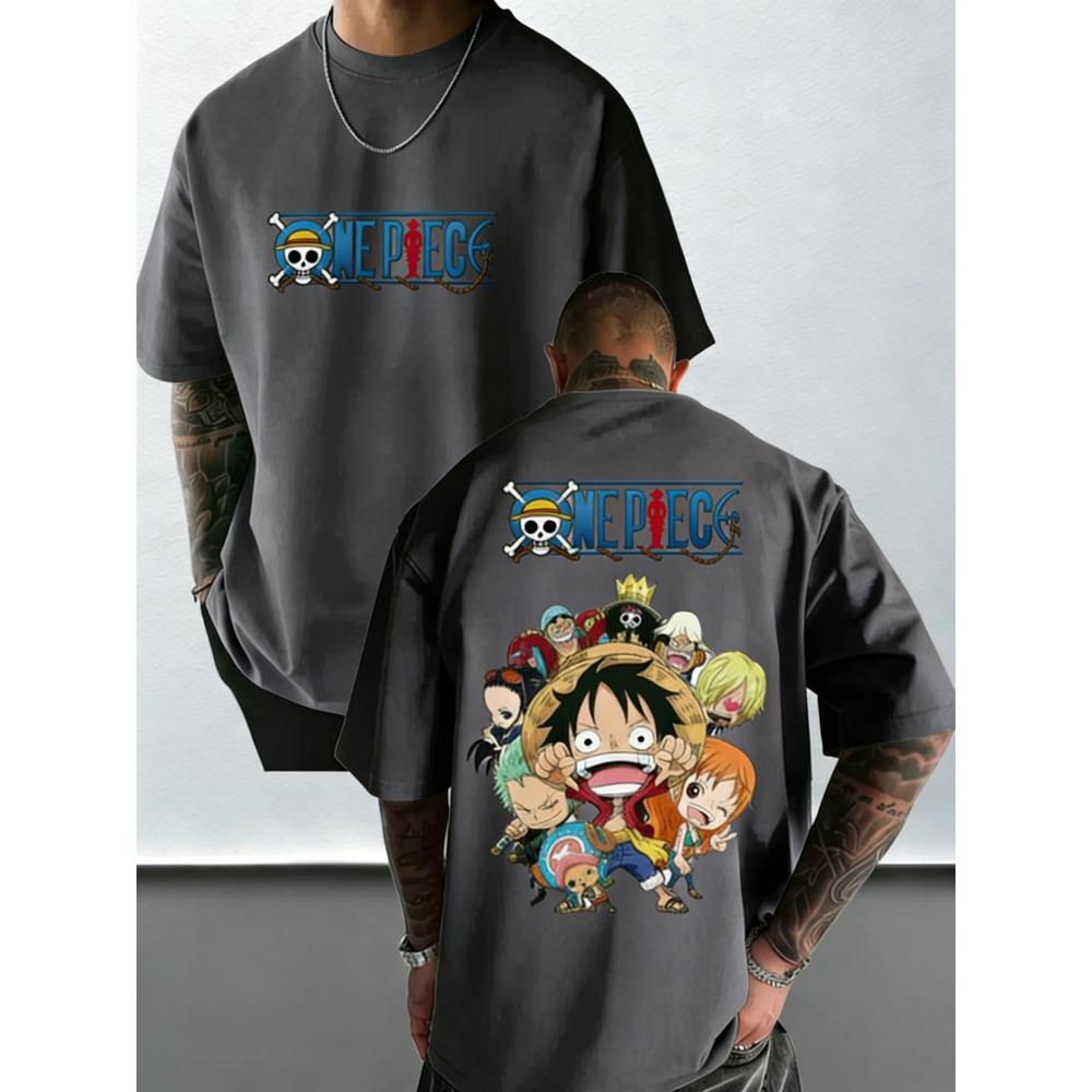 Plus Size One Piece Summer Anime Printed Men and Women Tshirt Casual Parent Child Top Fashion Harajuku Style Street Wear Y2K