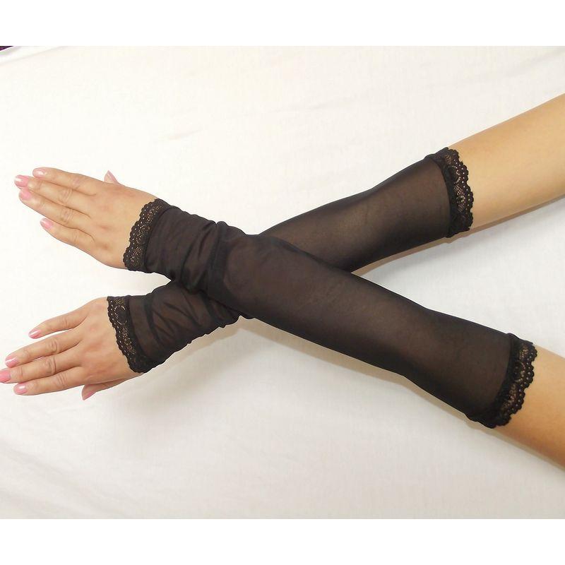 

Summer Ice Silk Lace Fashion Fake Oversleeves Scar Covering Tattoo Sun-Proof and Breathable Cool Wrist Long Gloves for Women Black Ice Silk pair XL