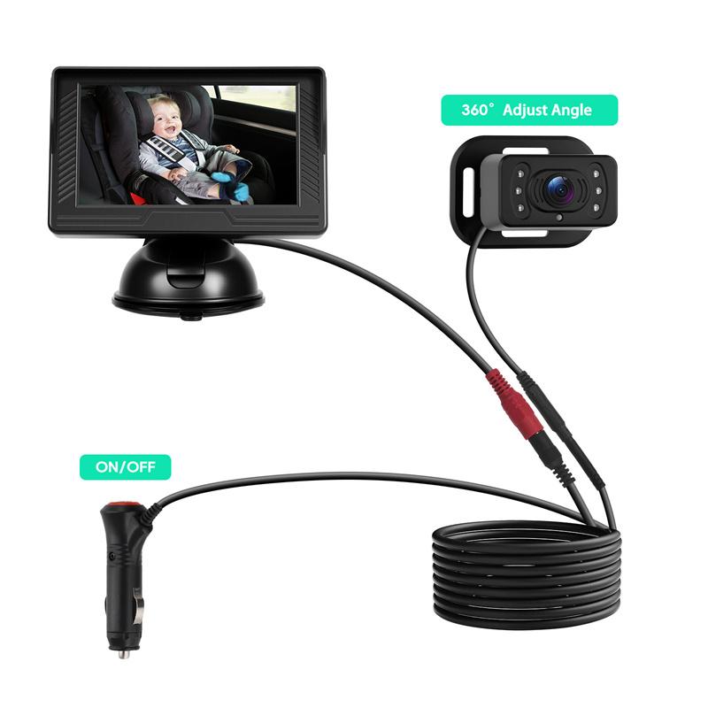 Car Rear Baby Monitor 4.3'' Car Monitor With Camera Night Vision Wide-Angle Real-Time Baby Monitoring Stable Mounting