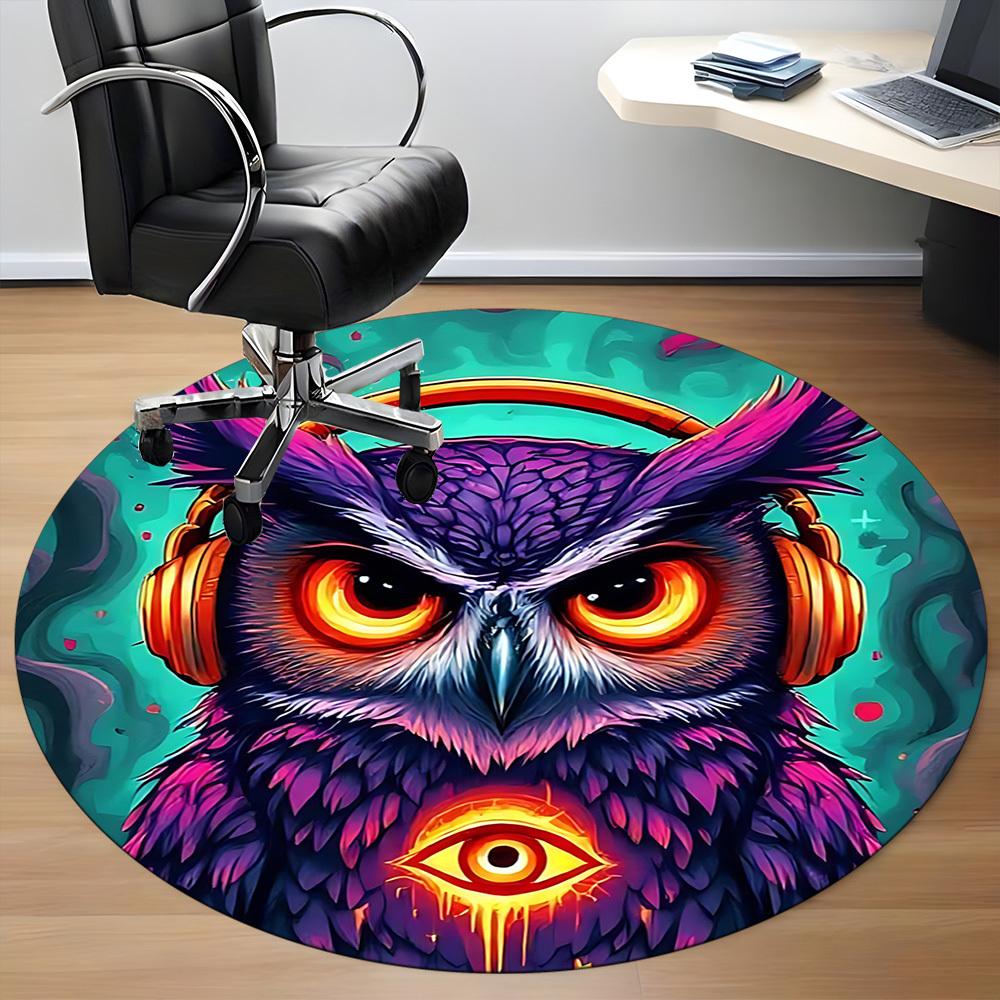 1pc Owl Headphones Office Round Area Rug, Under Office Chairs Bedroom Living Room Home Decor, Room Deco, Available In Various Sizes