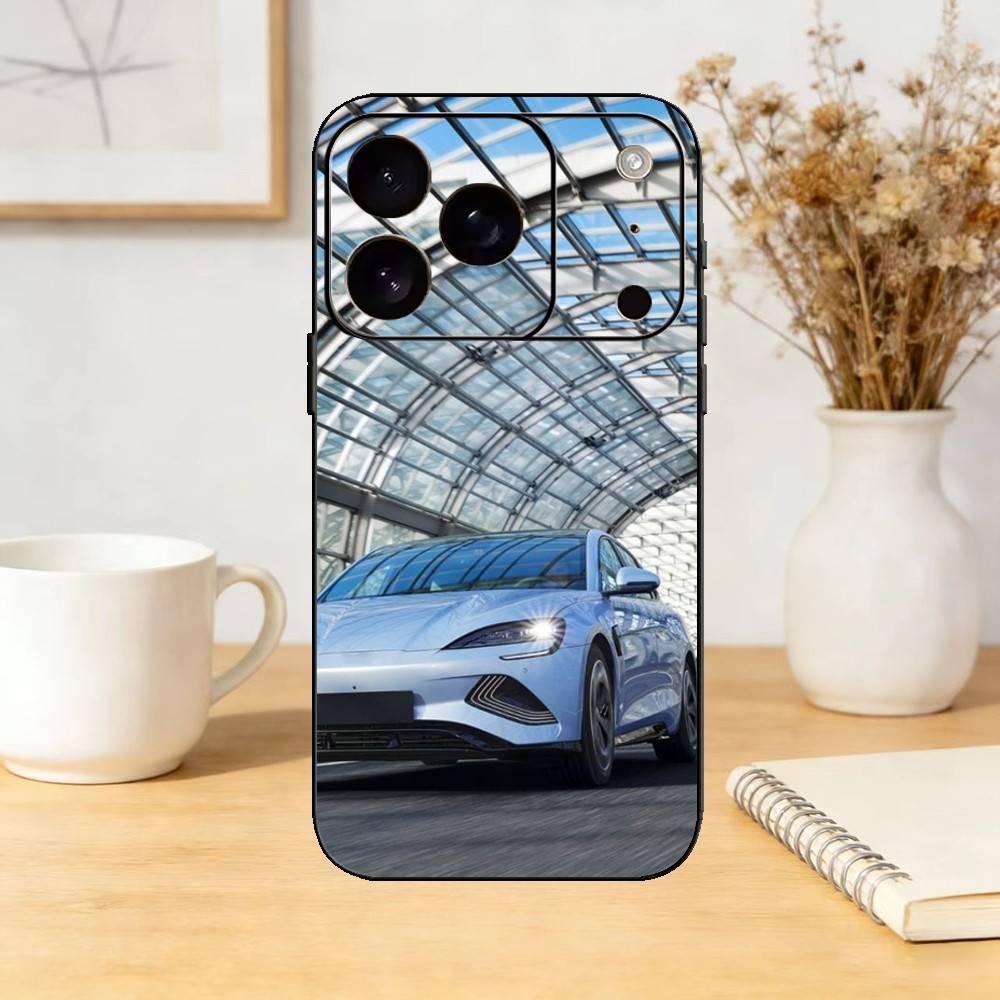 E-Electric Car BYD Phone Case For iPhone 17,16,15,14,13,12,11 Plus,Pro Max,SE4Soft Silicone Black Cover
