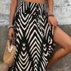 Boho Style Maxi Skirt Adjustable Drawstring High-Waisted Printing Skirt Flowy Large Hem A-Line Skirt Daily Wear