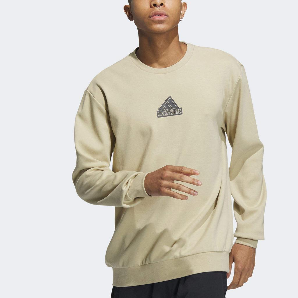 Adidas Solid Color Logo Crewneck Sweatshirt Men Tops Khaki IP4966