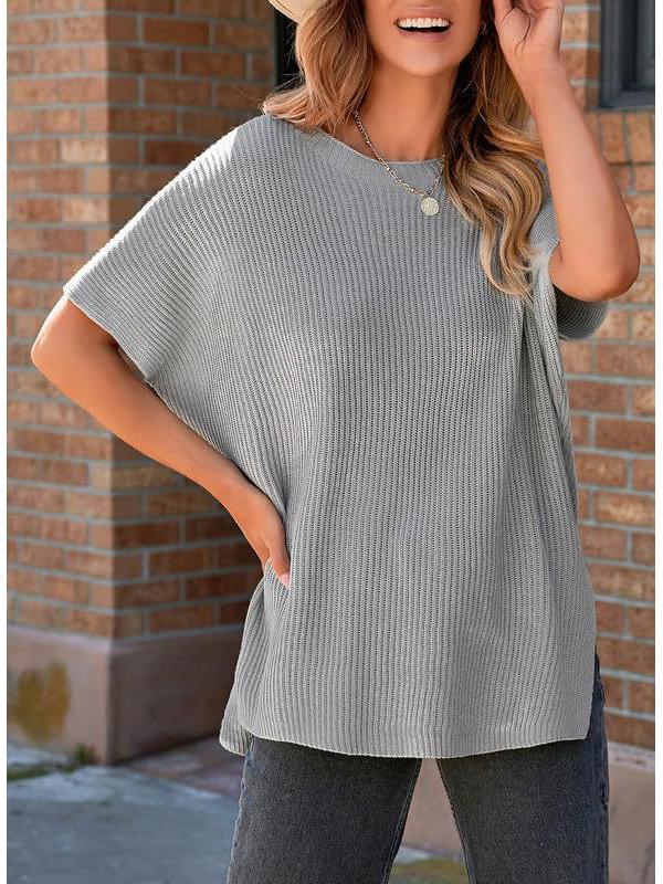 2024 Women's Summer Solid Color Knit Crew Neck Pullover T-Shirt - European & American Casual Loose Fit, Drop Shoulder, Short Sleeve Top