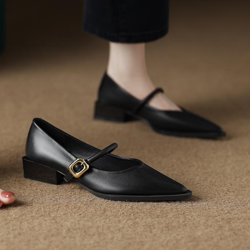 73598-3 French 3 cm low-heeled pointed single shoes 2025 spring and autumn standing for a long time not tired soft-soled shoes women
