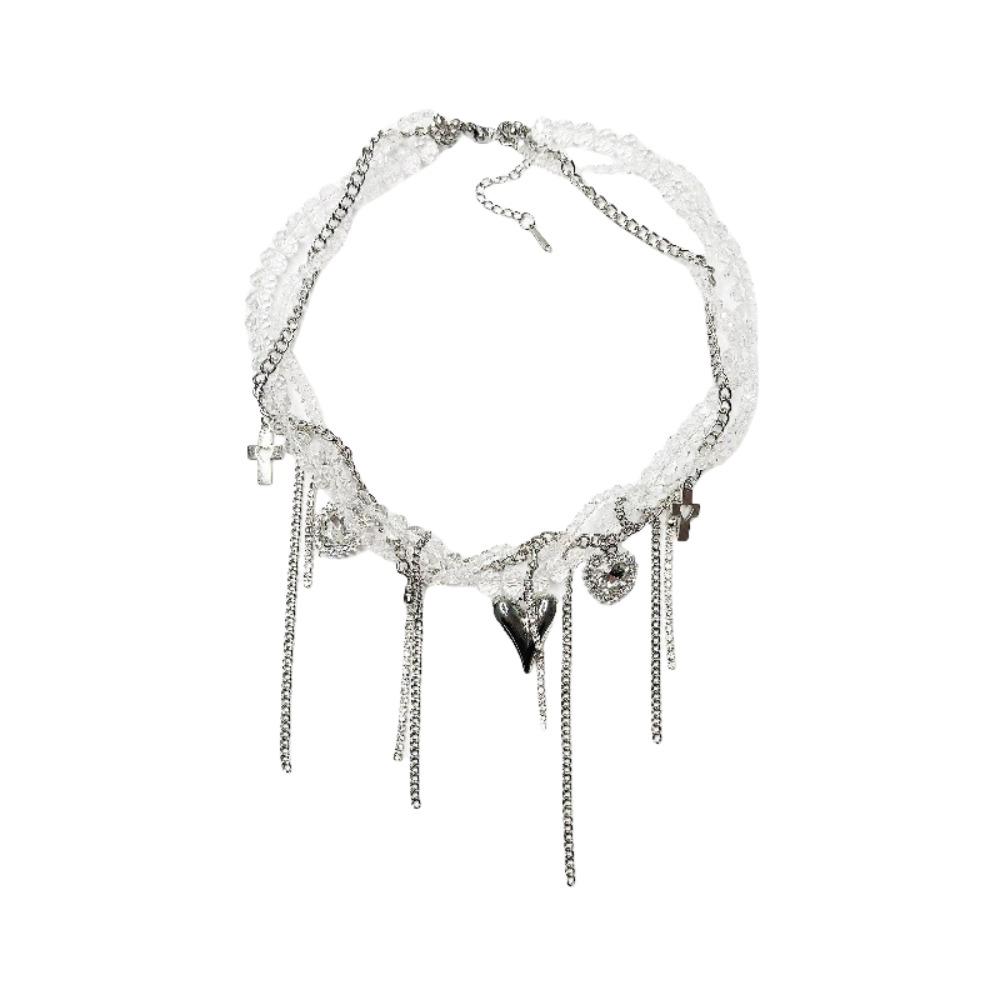 Punk Heart Pendant Necklace Transparent Y2K Crystal Necklace Fashion Beaded Rhinestone Choker  Gift