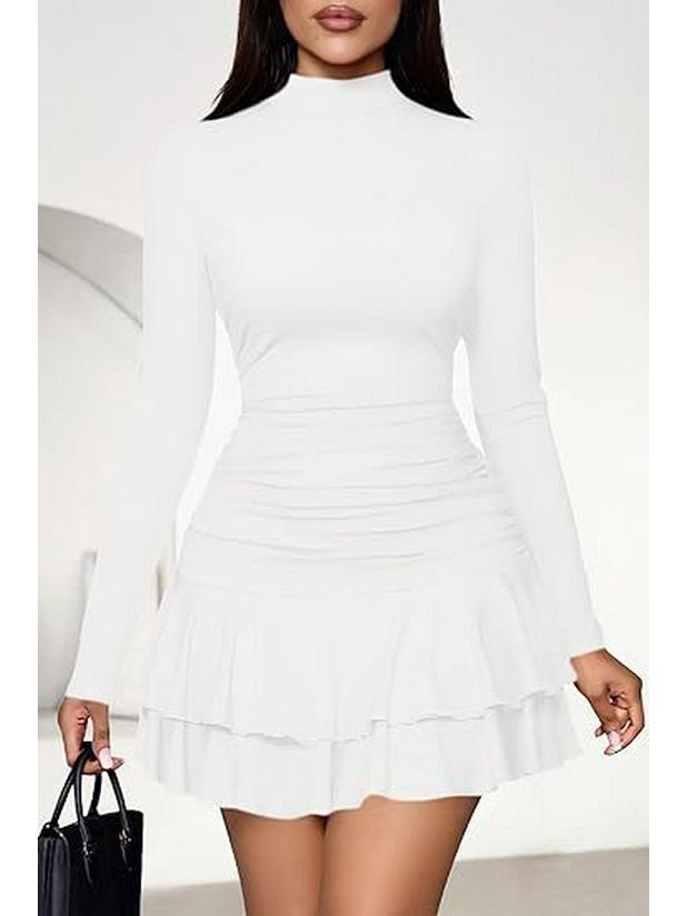 Falda corta ajustada de color liso para mujer 2025 con cuello alto y mangas largas para otoño e invierno