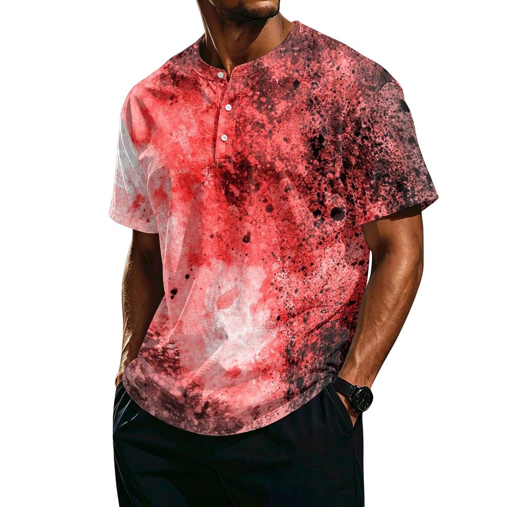 Men's Casual Lightweight Breathable Button Down Short Sleeve Shirt with Halloween Print