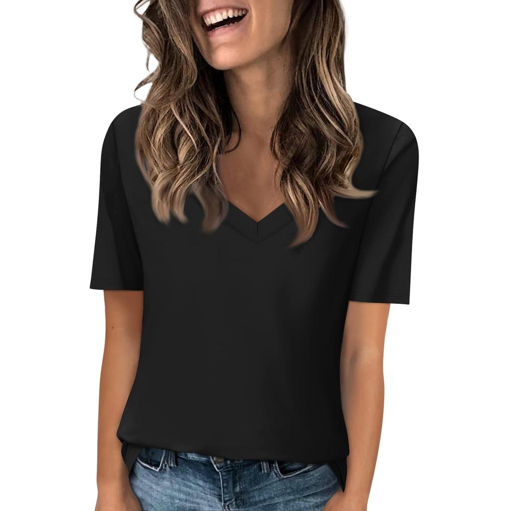 Women's V-neck T-shirt Short-sleeved Top Casual Color T-shirt