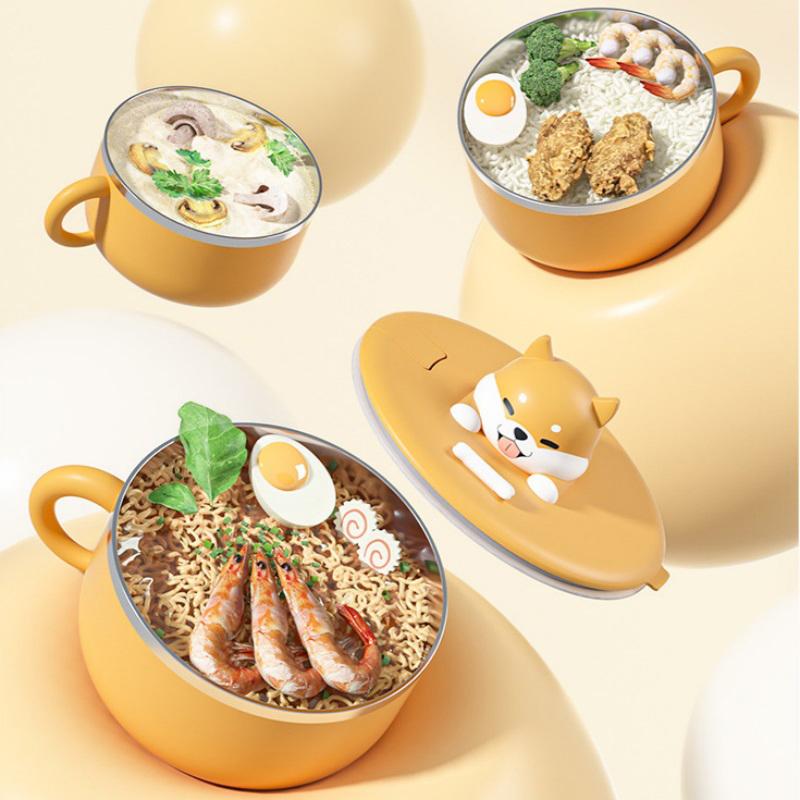Stainless Steel Instant Noodle Bowl With Lid 1000ml Wide Mouth Food Container for Student Dormitory Fast Heating Meal