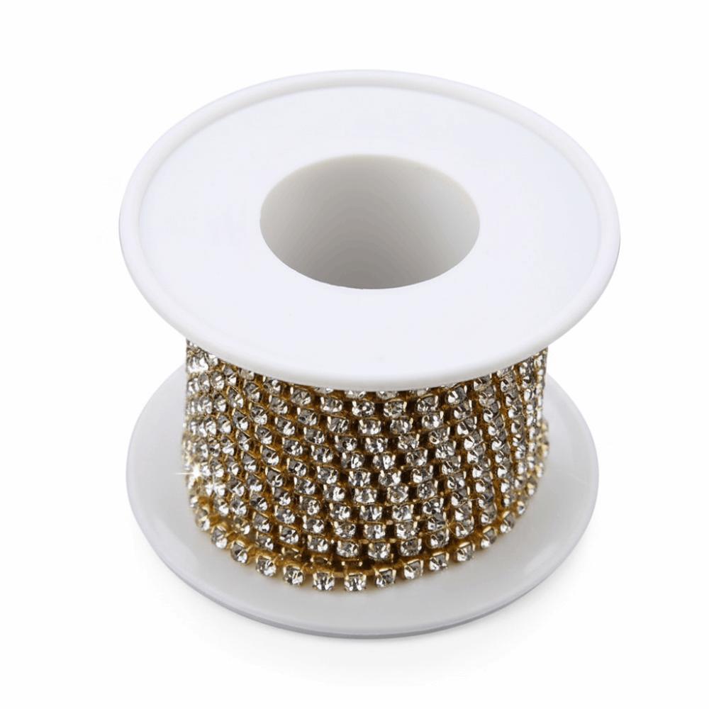 1pcs 10 Yards Rhinestone Chain Roll 3MM Close Cup Chain DIY Crystal Rhinestone Chain Sewing