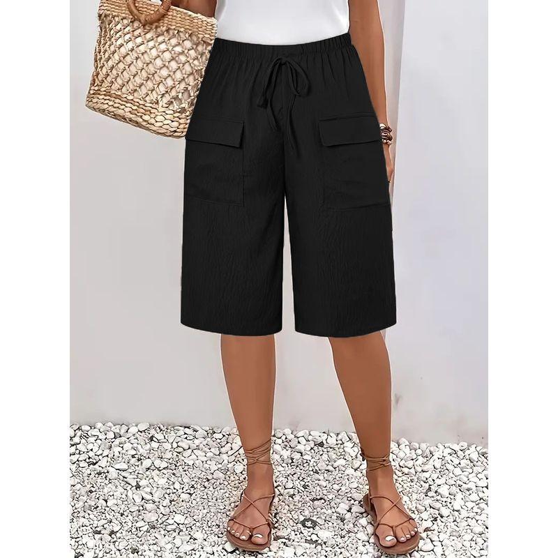 

Solid Color Elastic Waist Loose Shorts Women Pure Color Elastic Waist Loose Shorts Black 5XL