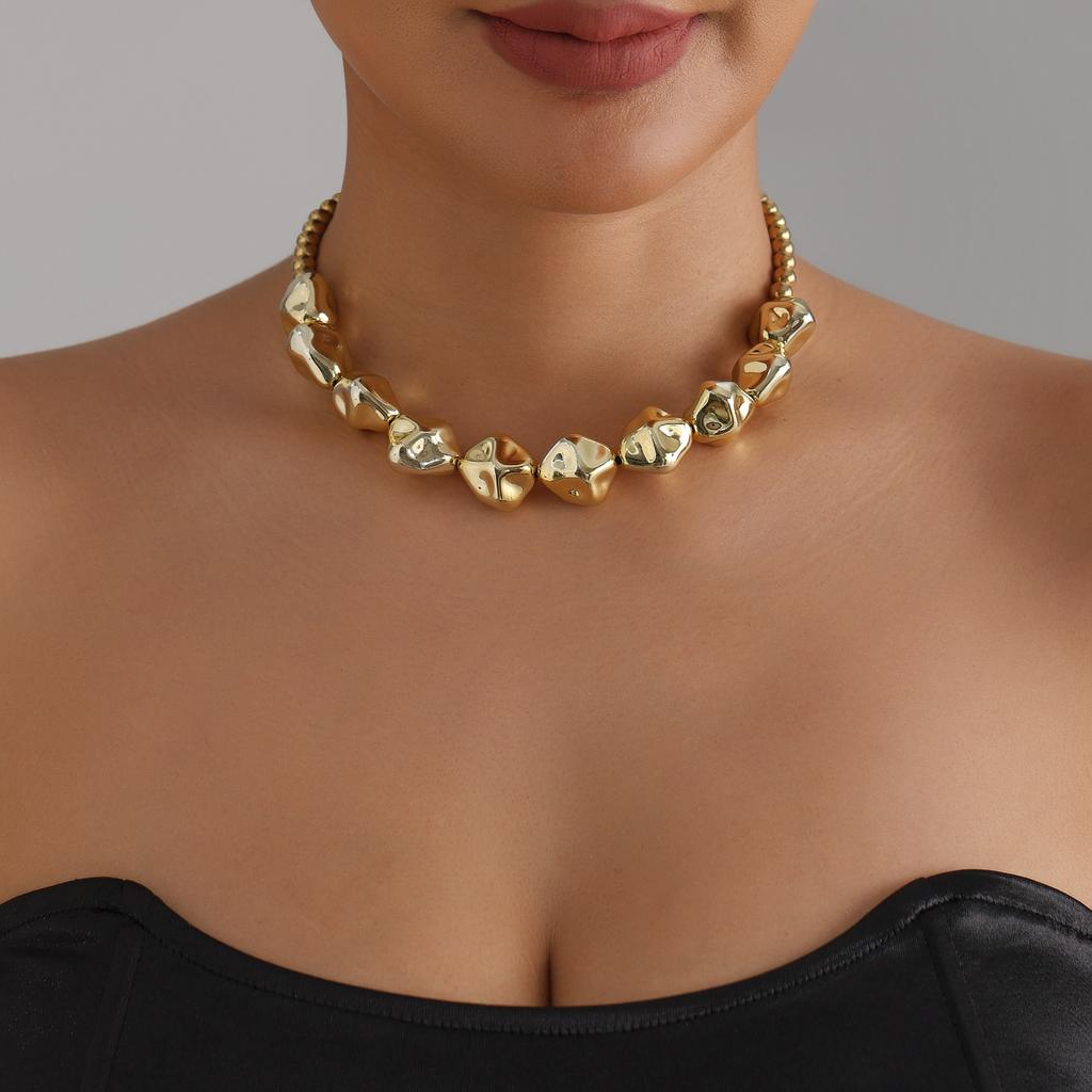 Light Luxury Metal Irregular Beaded CCB Necklace Geometric Special-shaped Ins Style Necklace Set