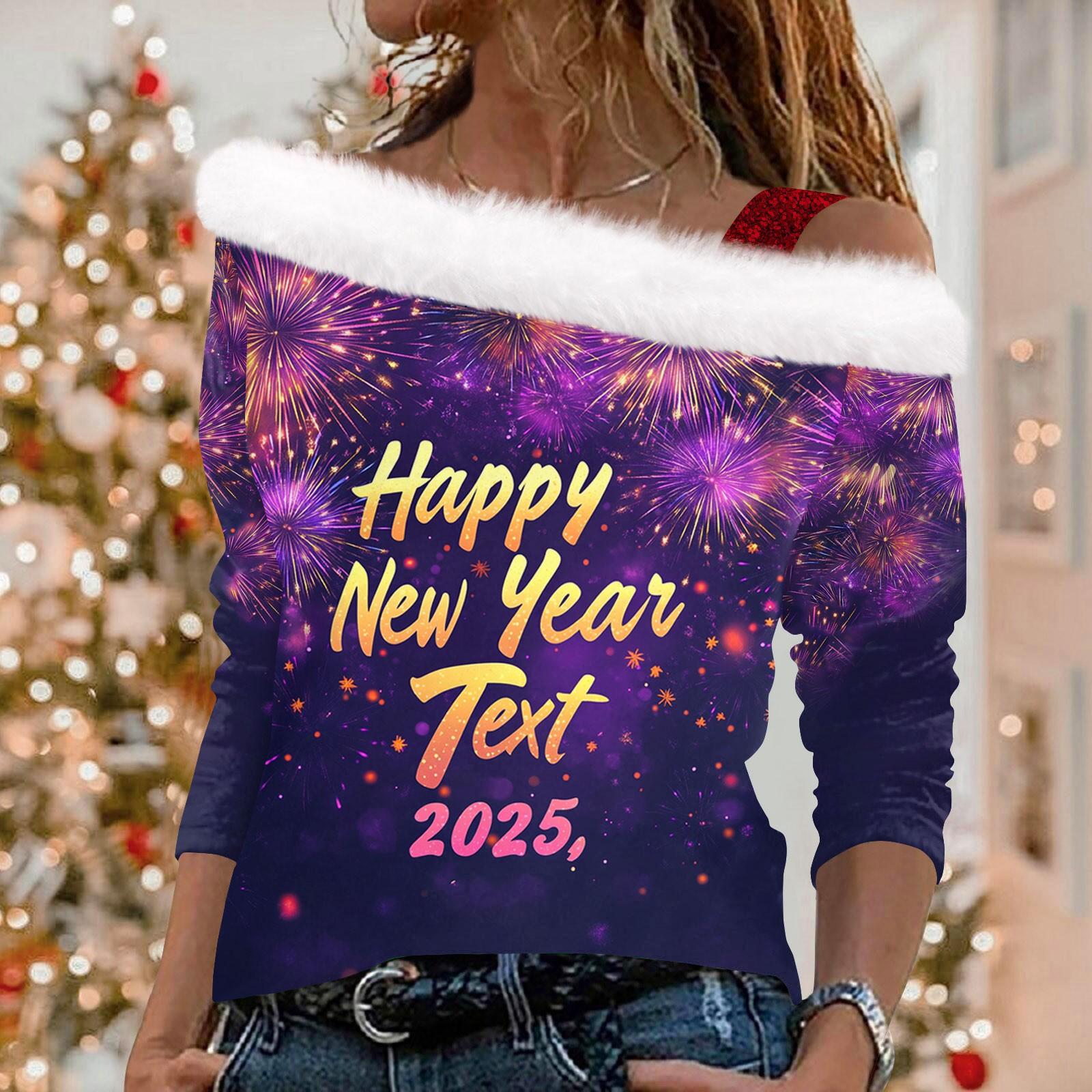 

Женский повседневный рождественский принт с длинными рукавами и без бретелек из плюша XL фиолетовый