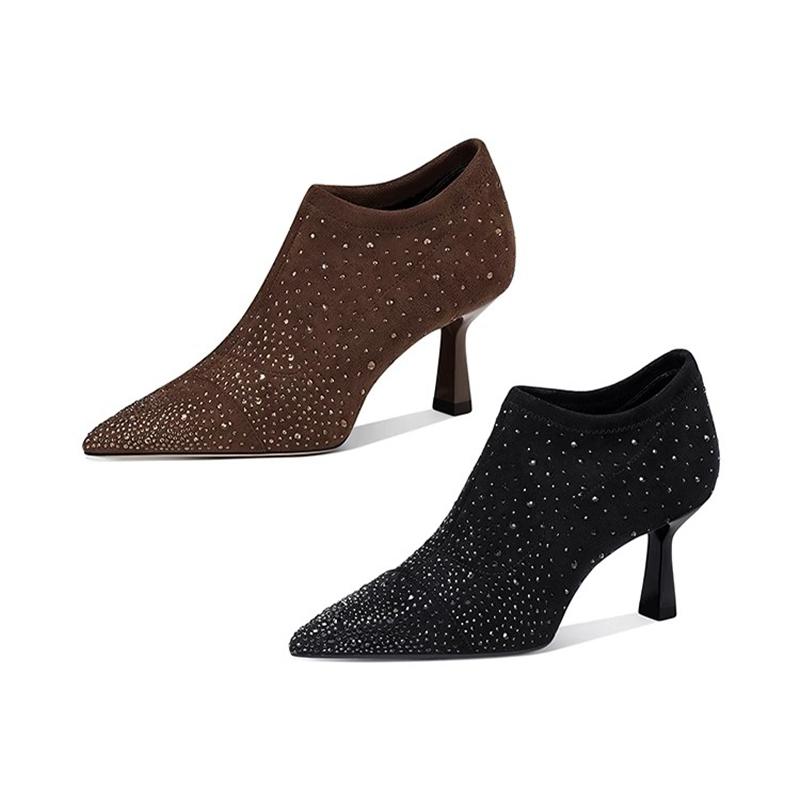Módní vysoké podpatky Křišťálové dámské kotníkové boty Špičatá špička Semišové boty Dámské 2024 Trend Podzim Nové módní boty Lodičky Sexy Dámské boty