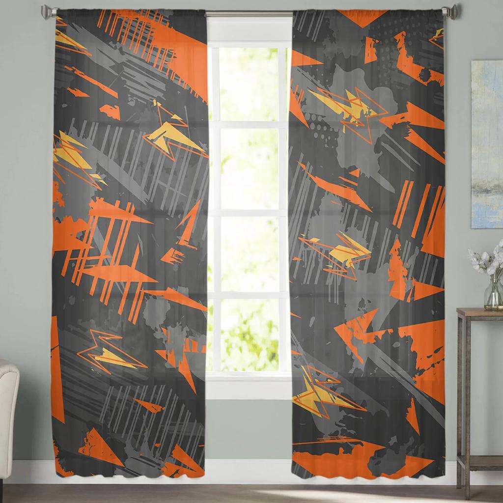 Modern Movement Abstract Geometric Lines Sheer Window Curtains For Living Room Kitchen Children Bedroom Voile Hanging Curtain