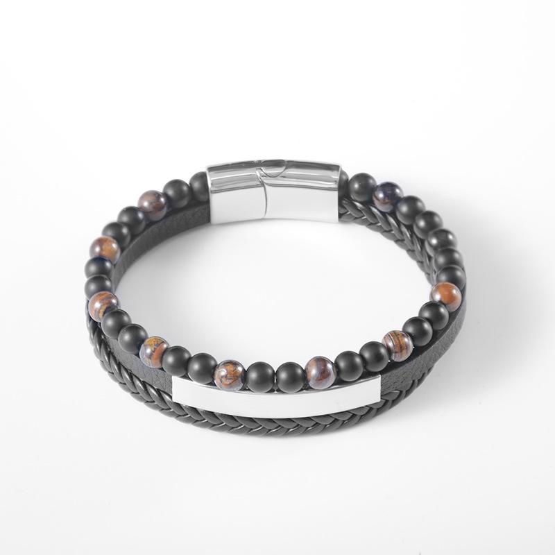 Handmade Multi-layer Leather Bracelet - Retro Electroplated Stainless Steel Clasp Wristband - Tiger-eye Stone Leather Rope Bracelet