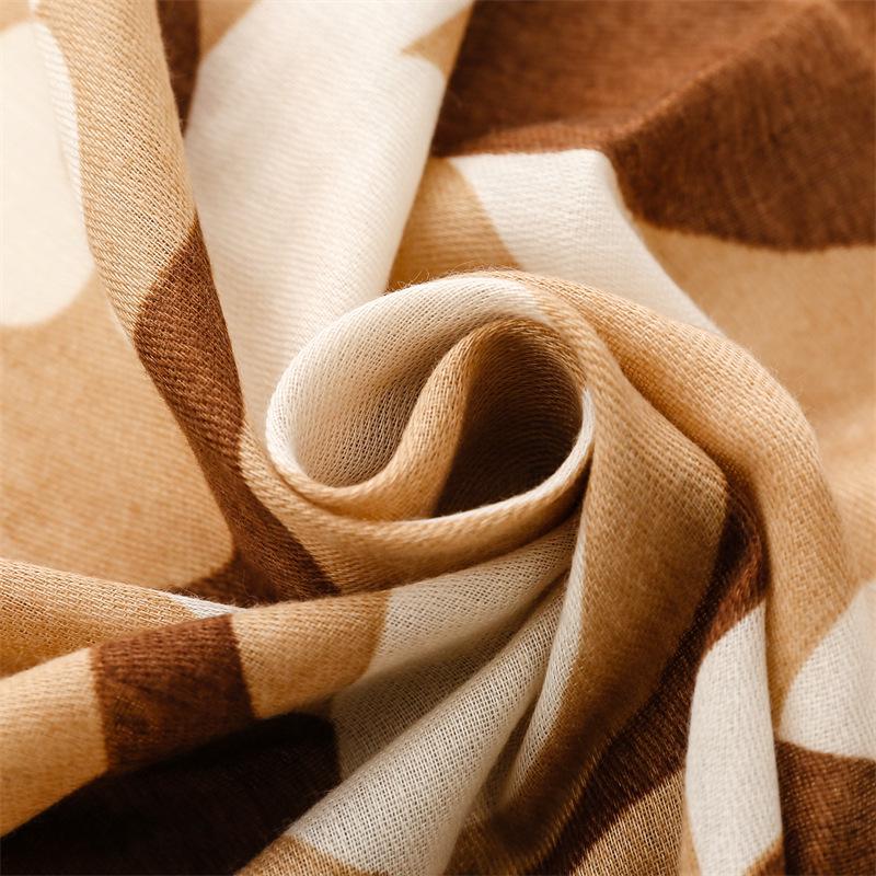 Khaki Camellia Silk and Cotton Scarf: Warm Autumn/Winter Shawl for Women
