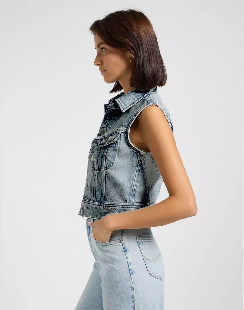 Lee Boxy Rider Vest Blue Indigo Loose Denim Vest Women's S