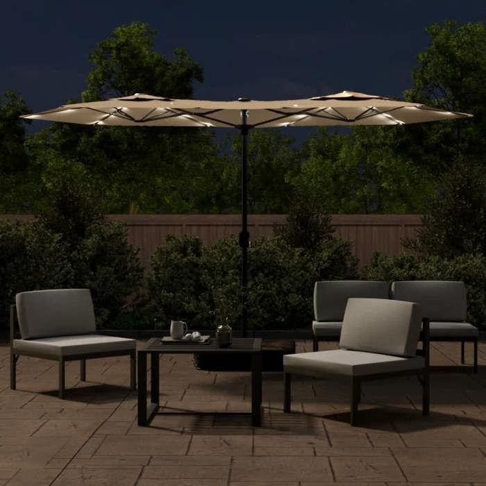 VidaXL Double Head Garden Parasol with LED, Patio Sunshade, Sun Shelter, Beach Parasol Terrace Outdoor, 362972