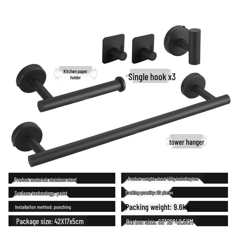 Edelstahl Stanzfreies Badezimmer Handtuch- & Papierregal Set mit Haken & Ringen