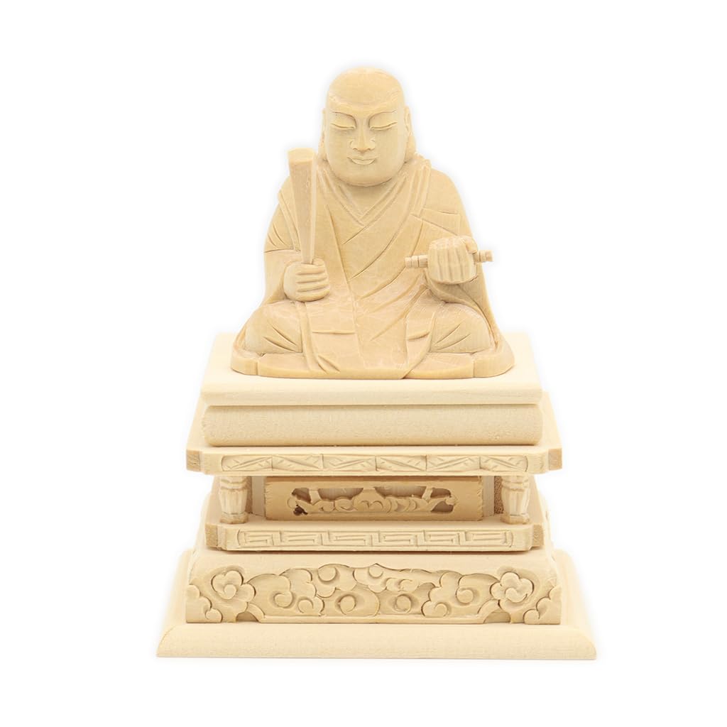 

Статуя Будды Курита, статуя сидящего святого Нитирэна, дюймы Высота Ширина Глубина Японский кипарис, резьба по дереву, квадратное основание 15155 [Верховный жрец]