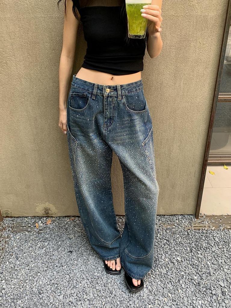 American Fashion Curved-Leg Star-Studded Wide-Leg Jeans for Women - Spring 2026 Edition