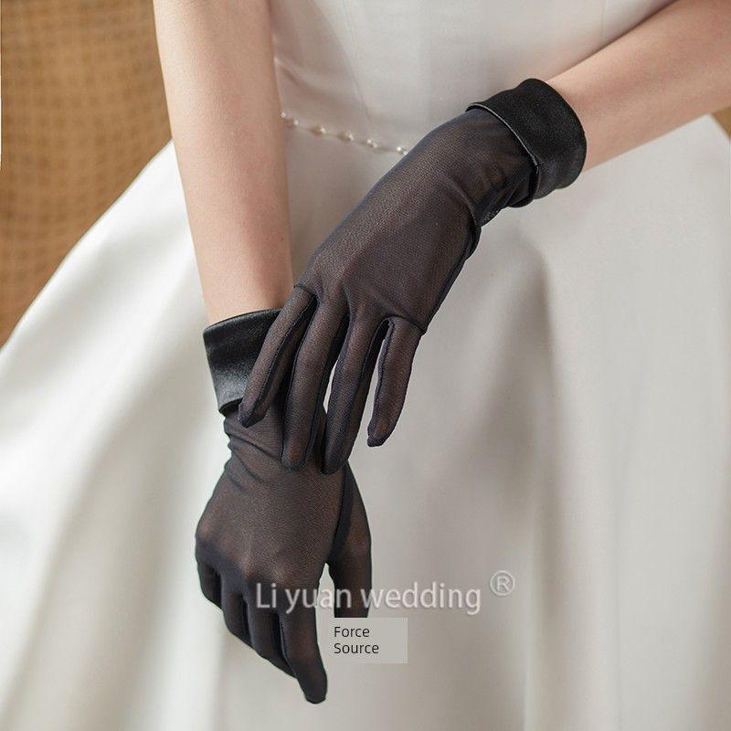 

New Arrival Bride Weddings Gloves Stretch Satin Simple Black Elastic Photo Gloves Black All yards