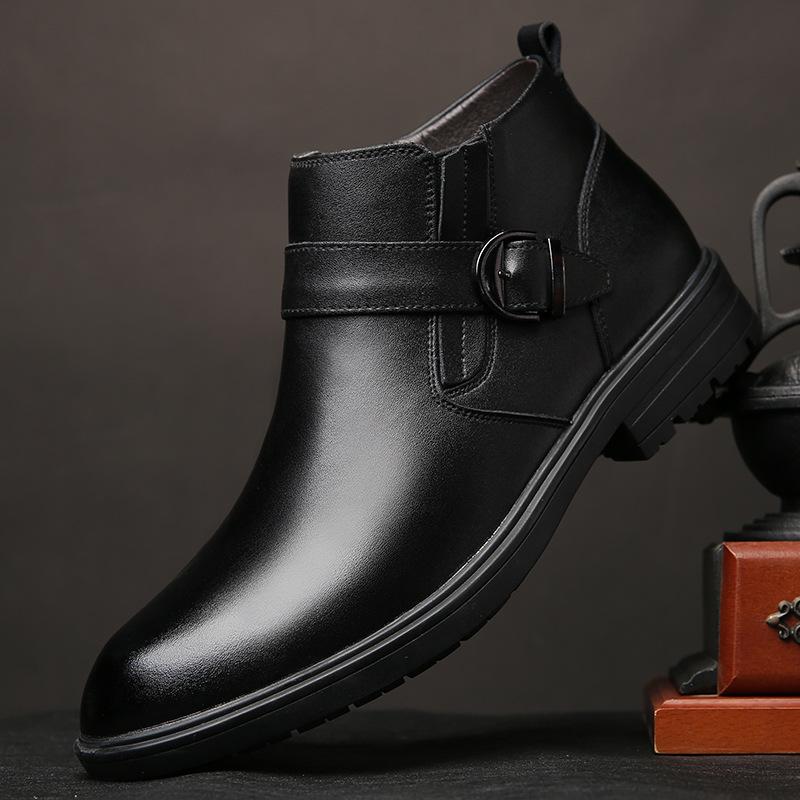 Men Autumn Genuine Leather Boots With Fur Winter Men Fashion Ankle Boots Business Casual Man Snow Boots Work Shoes Tyh6