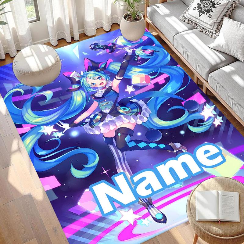 Custom Name Personalized Hatsune Miku Print Carpet, Versatile Home Decor Rug, for Playroom, Apartment, Balcony, Entryway, Hallway Gift