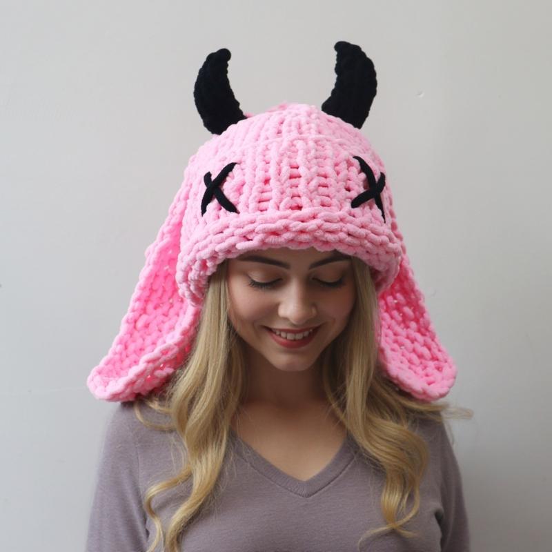 Funny Devil Horns And Rabbit Ears Soft Hat For Christmas Halloween Cosplay Costume Party