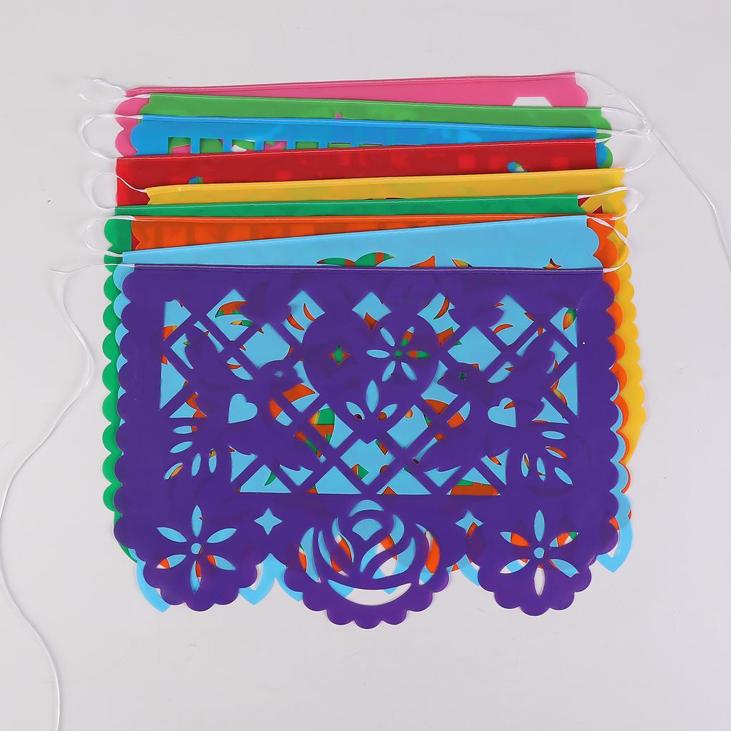 Banner de Papel Picado Mexicano - Decoraciones de Fiesta de Plástico para Cinco de Mayo, Banderines Colgantes del Día de Muertos