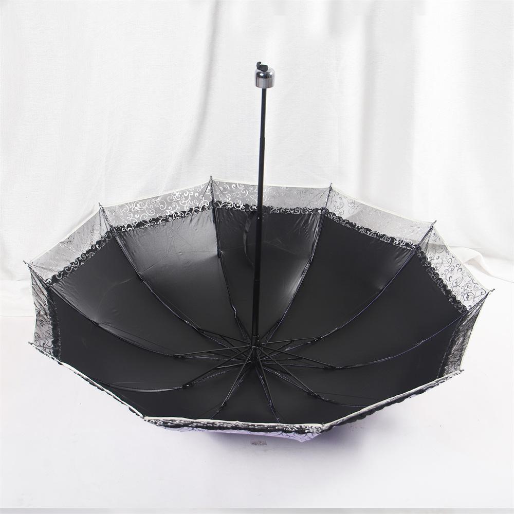 Lace Sand Ten New Edge Bone Double Sun Umbrella Thickened Vinyl Parasol Weather Rain Folding Umbrella Women