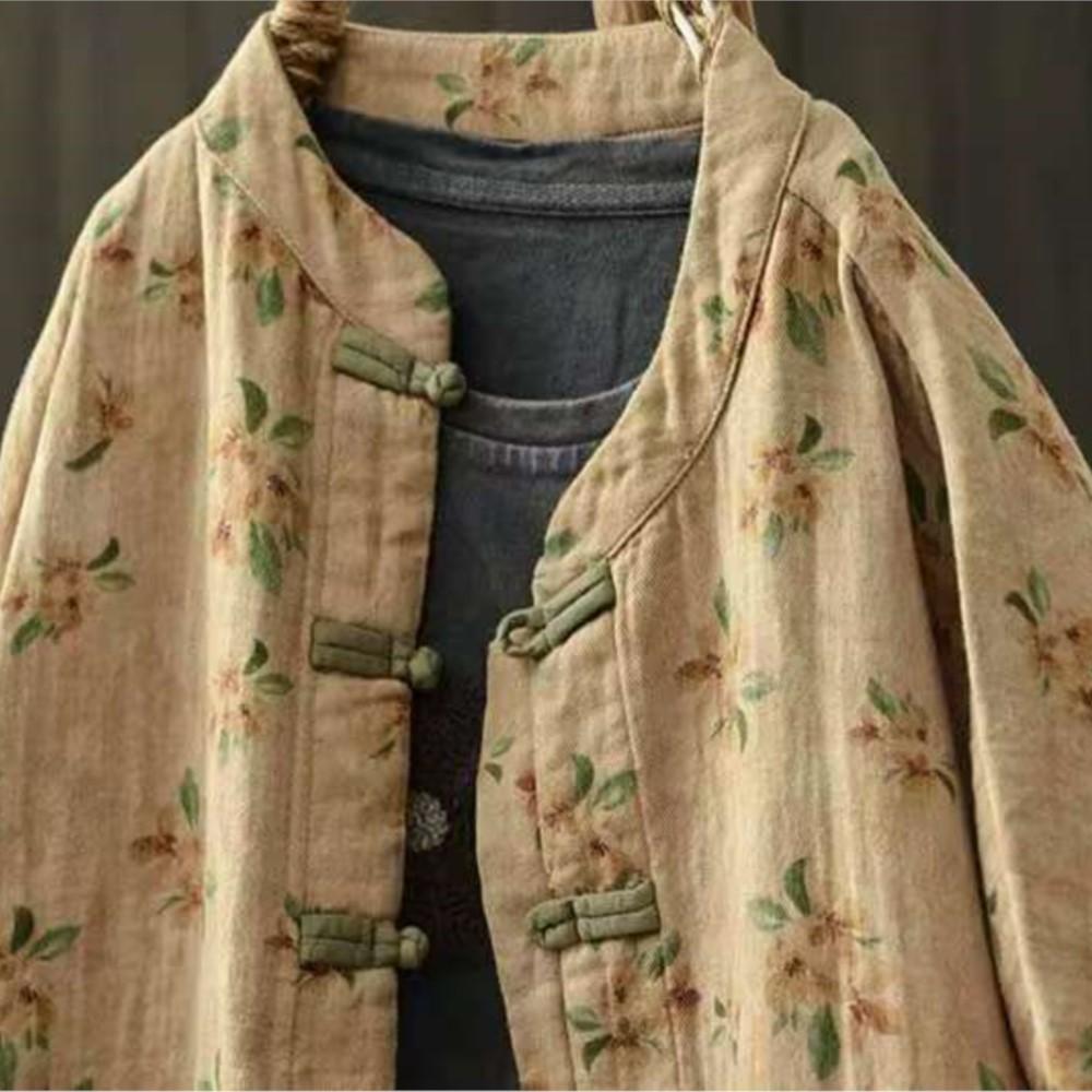 Johnature Women Vintage Print Floral Jackets Stand Long Sleeve Autumn Chinese Style Female Jackets