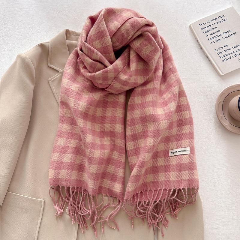 Autumn and Winter New Imitation Cashmere Plaid Scarf Women's Wind Thickened Warm Scarf Versatile Fringed Shawl