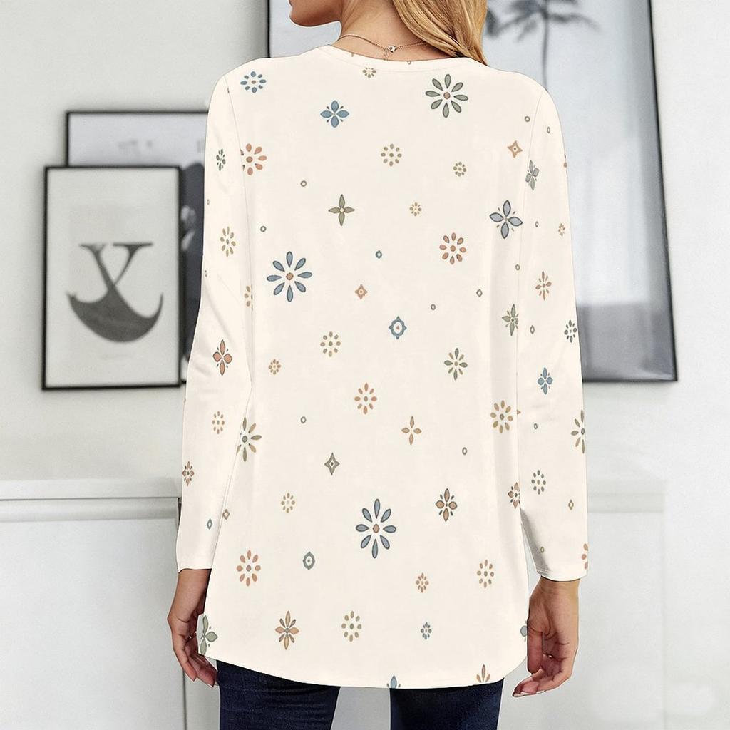 Women Plus Size Round Neck Long Sleeve Pink Purple Plaid Printed Loose Longline T Shirt With Pockets
