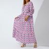 Bohemian Lantern Sleeve Long Print Dress with Large Hem for Women
