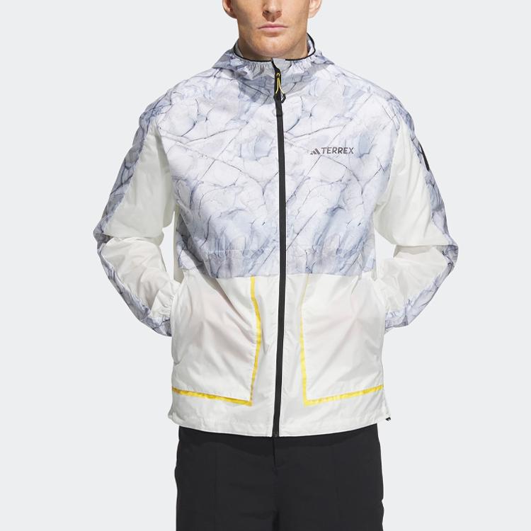 Adidas X National Geographic Wind.Rdy Pattern Print Outdoor Windproof Sports Sun Protection Jacket Men Jacket White HY4690