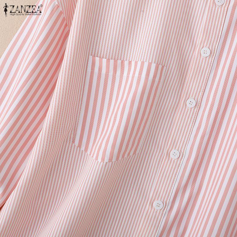 ZANZEA Damen Kentkragen Langarm Lässige Gestreifte Bluse