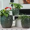 Handcrafted Ceramic Plant Pot diameter 38 cm, Glossy Dark Green with Hammered Relief