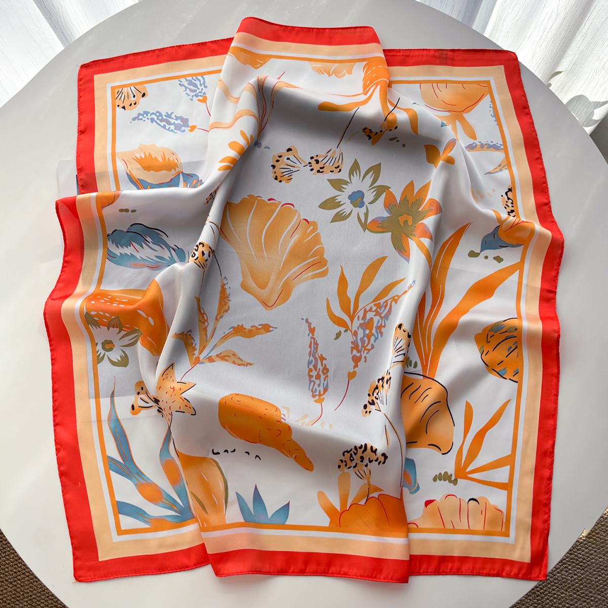 

Luxury Floral Printed Square Scarf Women Imitation Silk Scarves Fashion Bandanas Hijab Neckerchief Elegant Beach Shawl Wraps