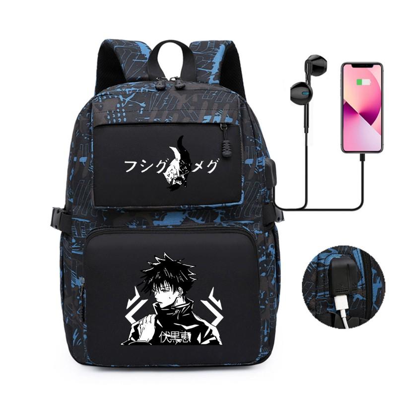 Anime Printed Canvas Backpack Teens Students 13-inch Laptop School Bag Streetwear Style Unisex