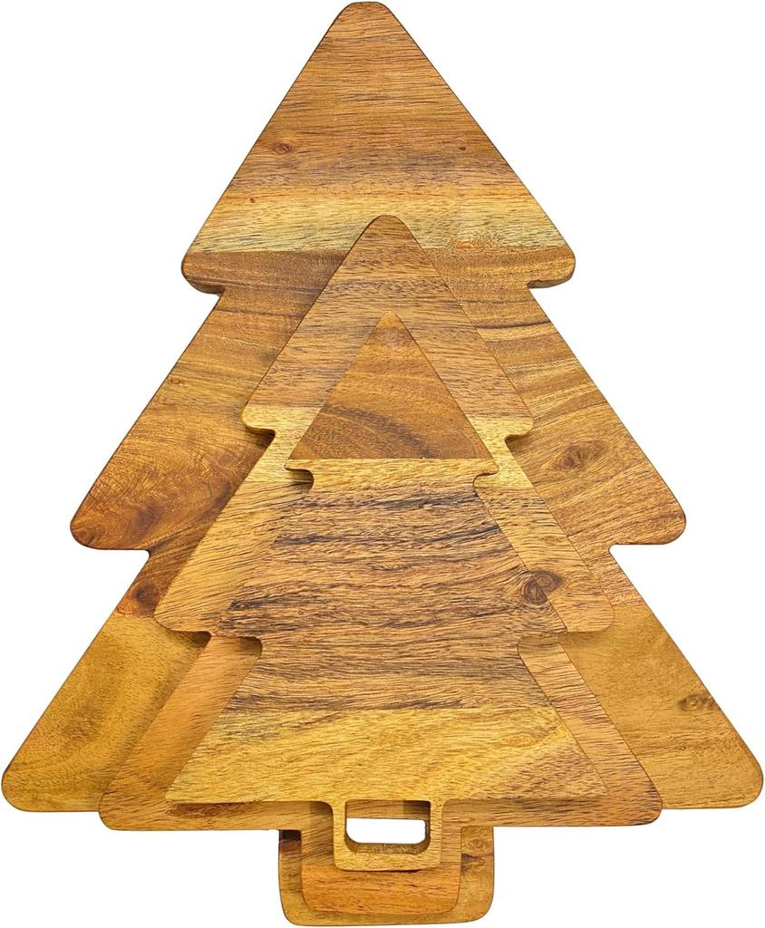 Christmas Tree Shaped Wood Cutting Board Set for Kitchen, 3 Pieces Tree Wooden Cutting Boards, Charcuterie Serving Trays with Handles for Decoration